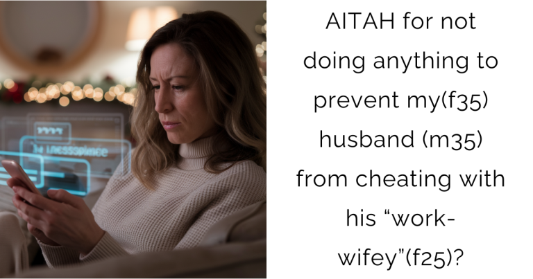 AITAH for not doing anything to prevent my(f35) husband (m35) from cheating with his “work-wifey”(f25)?