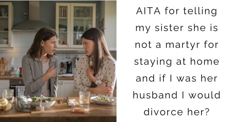 AITA for telling my sister she is not a martyr for staying at home and if I was her husband I would divorce her?