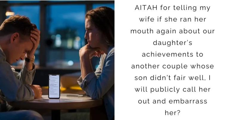 AITAH for telling my wife if she ran her mouth again about our daughter’s achievements to another couple whose son didn’t fair well, I will publicly call her out and embarrass her?