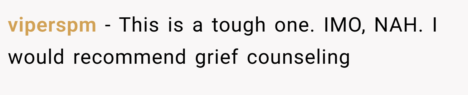 viperspm − This is a tough one. IMO, NAH. I would recommend grief counseling