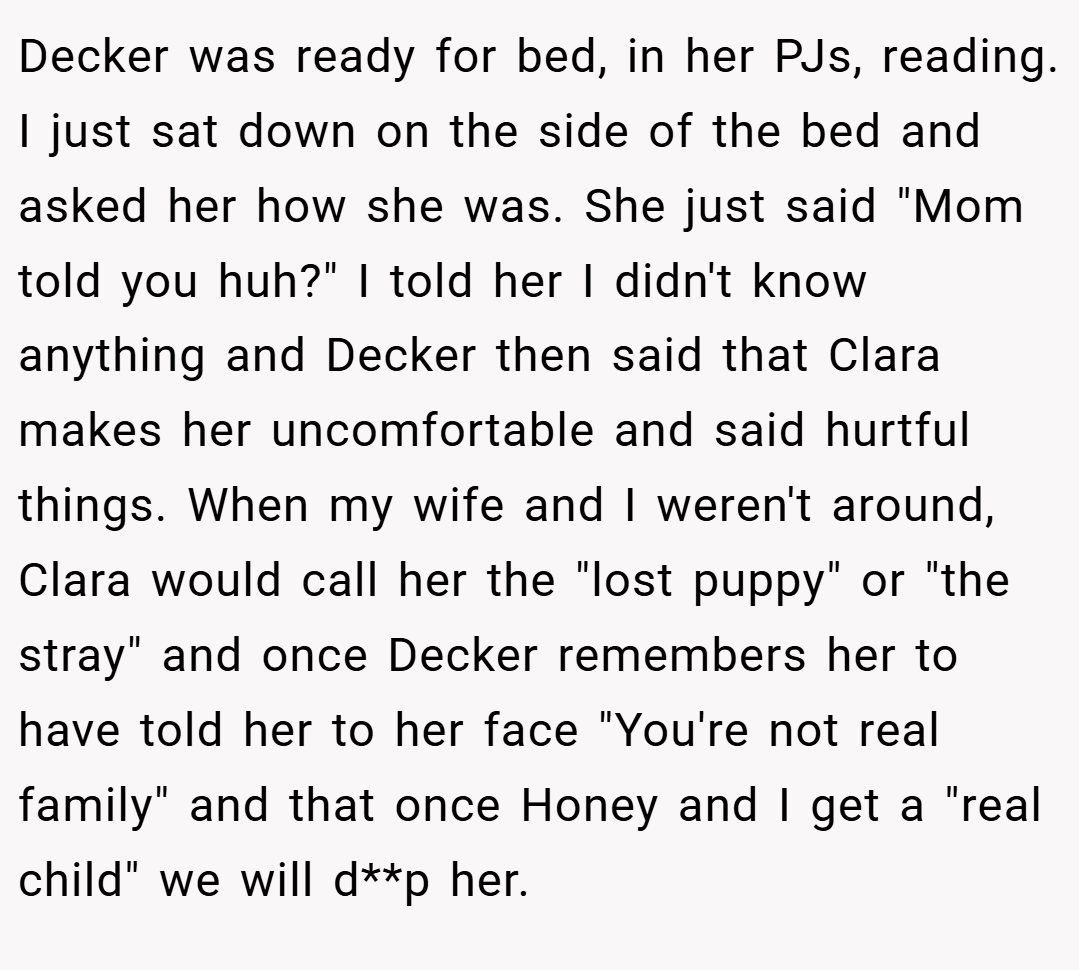 Decker was ready for bed, in her PJs, reading. I just sat down on the side of the bed and asked her how she was. She just said 
