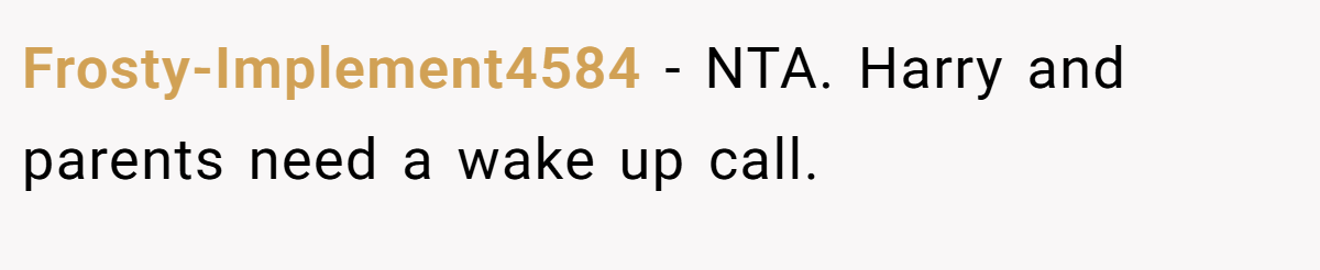 Frosty-Implement4584 − NTA. Harry and parents need a wake up call.