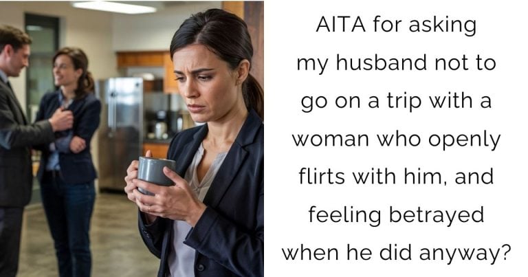 AITA for asking my husband not to go on a trip with a woman who openly flirts with him, and feeling betrayed when he did anyway?