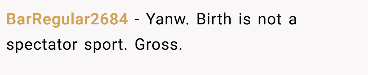 BarRegular2684 − Yanw. Birth is not a spectator sport. Gross.