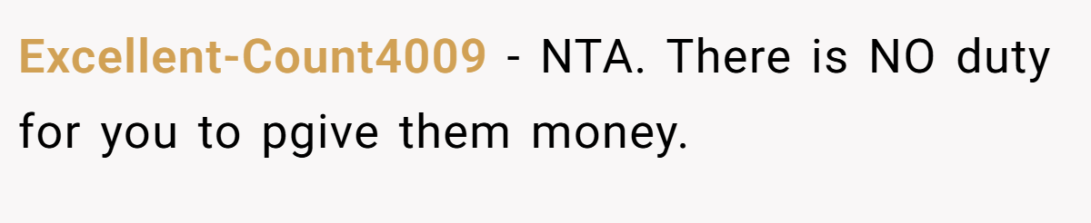 Excellent-Count4009 − NTA. There is NO duty for you to pgive them money.