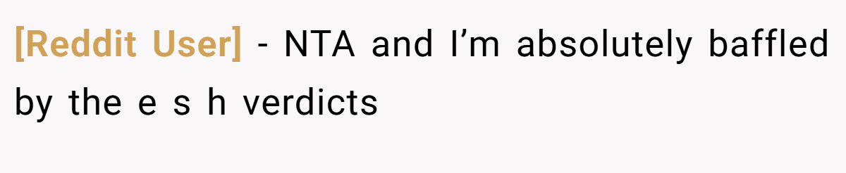 [Reddit User] − NTA and I’m absolutely baffled by the e s h verdicts