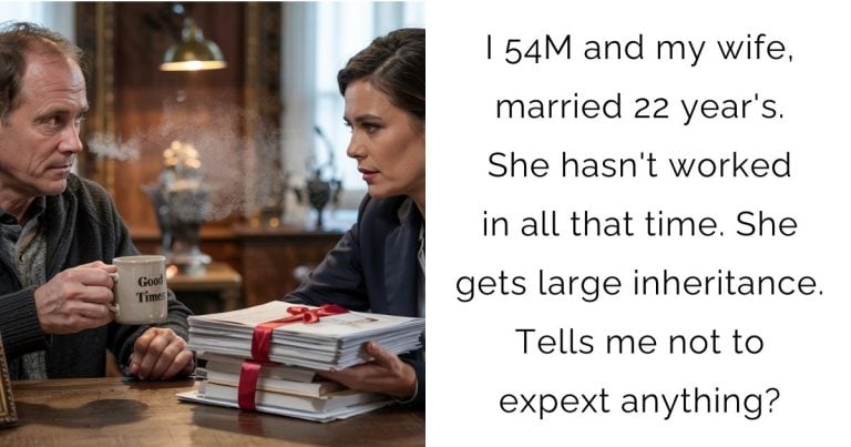 I 54M and my wife, married 22 year’s. She hasn’t worked in all that time. She gets large inheritance. Tells me not to expext anything?