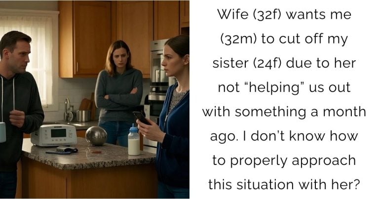 Wife (32f) wants me (32m) to cut off my sister (24f) due to her not “helping” us out with something a month ago. I don’t know how to properly approach this situation with her?