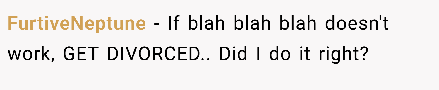 FurtiveNeptune − If blah blah blah doesn't work, GET DIVORCED.. Did I do it right?