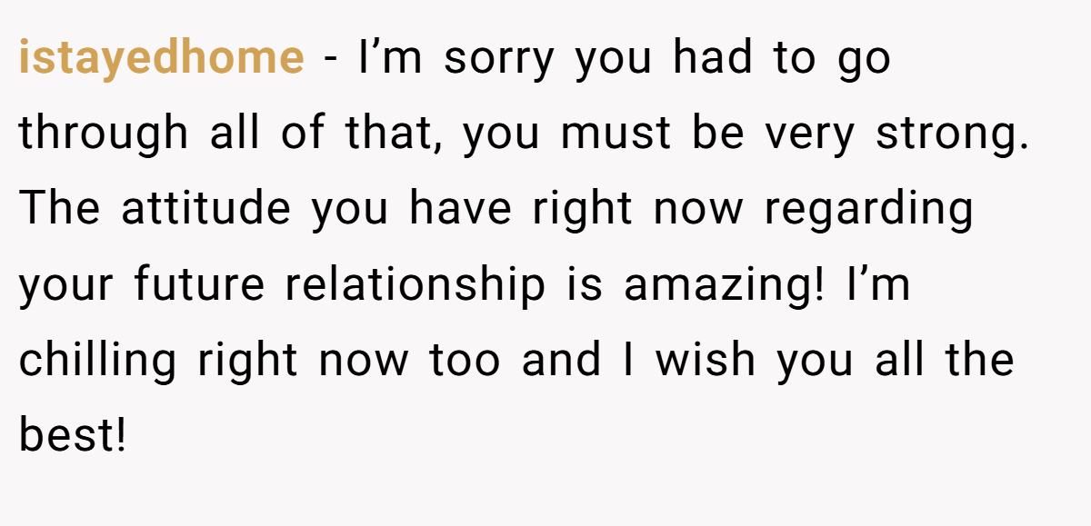 istayedhome − I’m sorry you had to go through all of that, you must be very strong. The attitude you have right now regarding your future relationship is amazing! I’m chilling right now too and I wish you all the best!