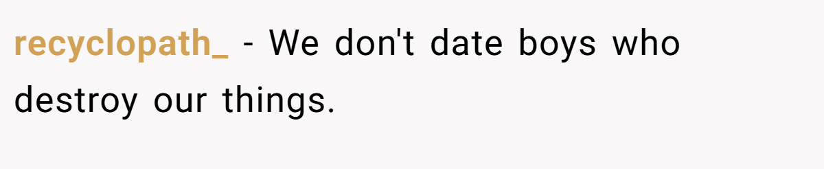 recyclopath_ − We don't date boys who destroy our things.