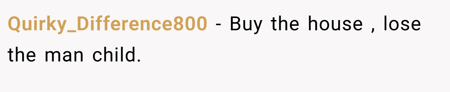 Quirky_Difference800 − Buy the house , lose the man child.
