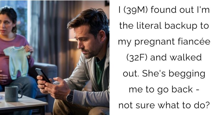 I (39M) found out I’m the literal backup to my pregnant fiancée (32F) and walked out. She’s begging me to go back – not sure what to do?