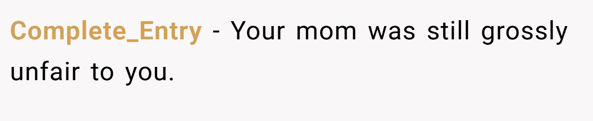 Complete_Entry − Your mom was still grossly unfair to you.