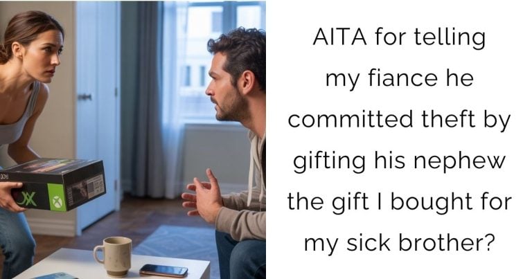 AITA for telling my fiance he committed theft by gifting his nephew the gift I bought for my sick brother?
