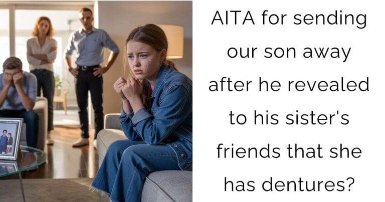 AITA for sending our son away after he revealed to his sister’s friends that she has dentures?