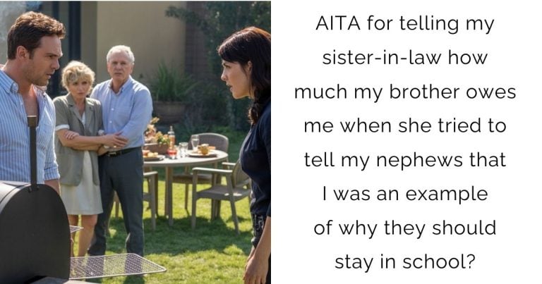 AITA for telling my sister-in-law how much my brother owes me when she tried to tell my nephews that I was an example of why they should stay in school?