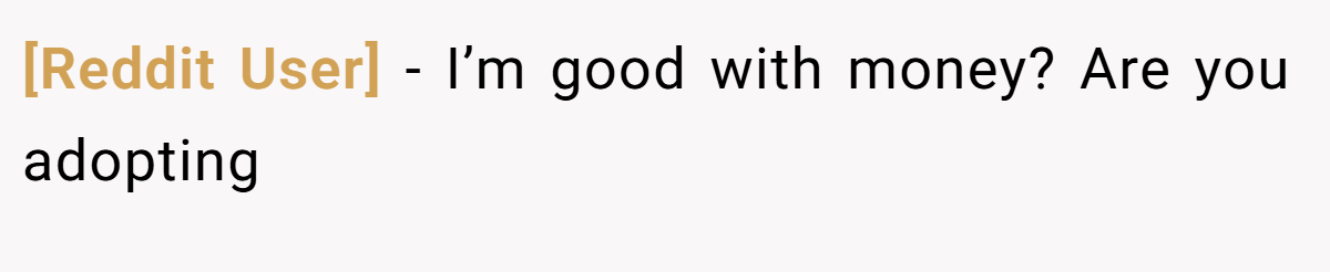 [Reddit User] − I’m good with money? Are you adopting