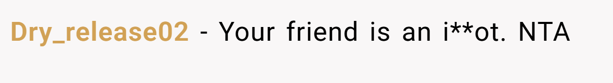 Dry_release02 − Your friend is an i**ot. NTA