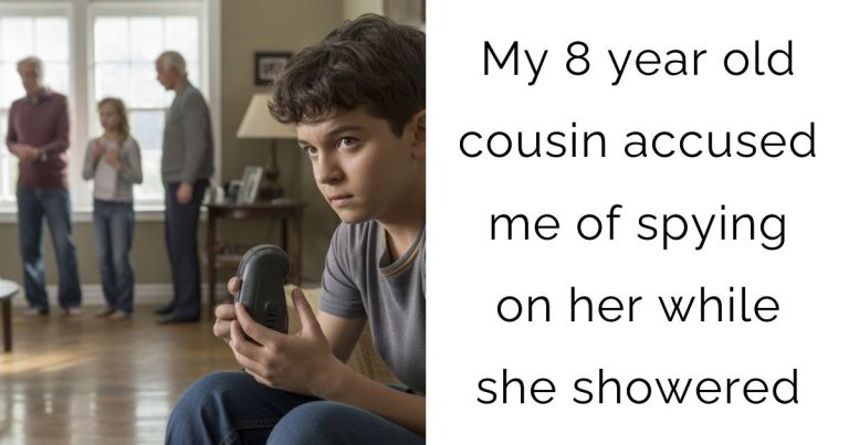 My 8 year old cousin accused me of spying on her while she showered