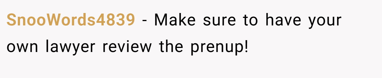 SnooWords4839 − Make sure to have your own lawyer review the prenup!