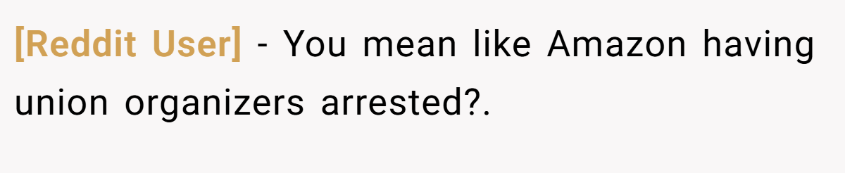 [Reddit User] − You mean like Amazon having union organizers arrested?. 