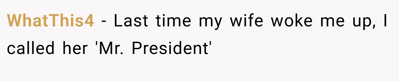 WhatThis4 − Last time my wife woke me up, I called her 'Mr. President'