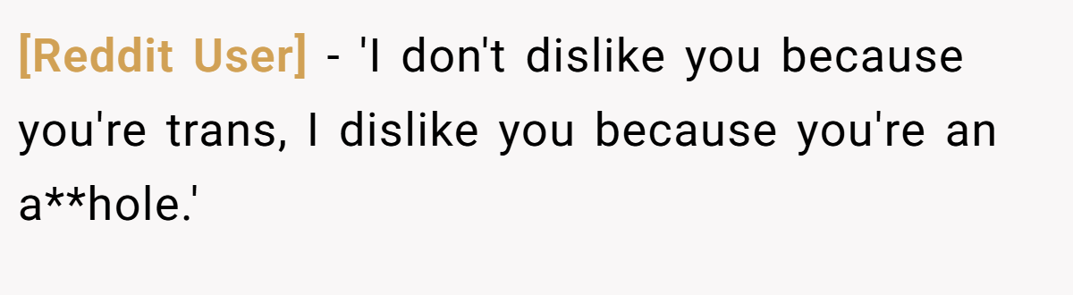 [Reddit User] − 'I don't dislike you because you're trans, I dislike you because you're an a**hole.'