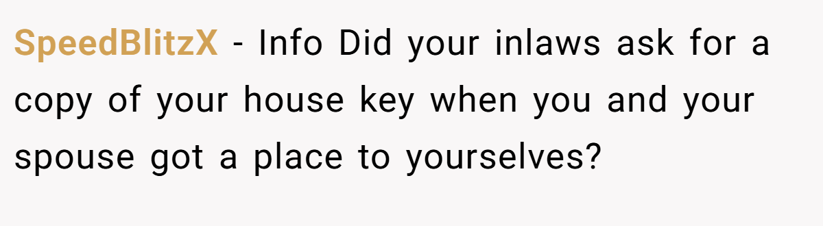 SpeedBlitzX − Info Did your inlaws ask for a copy of your house key when you and your spouse got a place to yourselves?