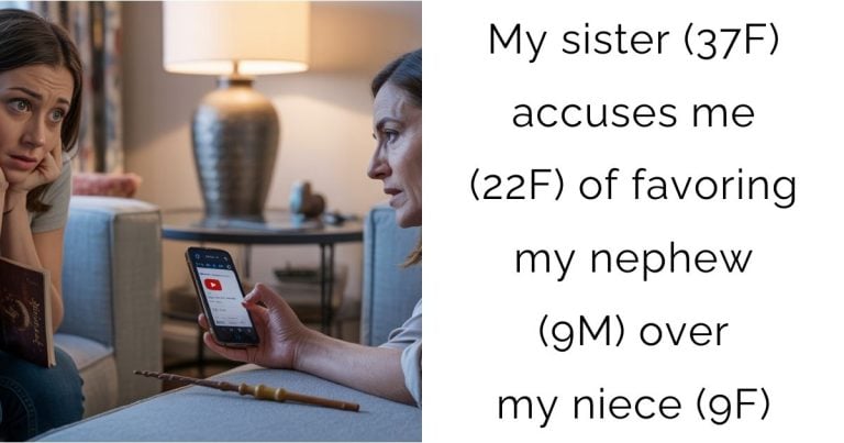 My sister (37F) accuses me (22F) of favoring my nephew (9M) over my niece (9F)