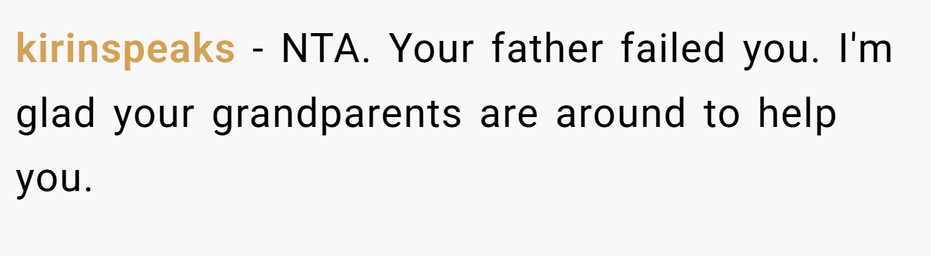 kirinspeaks − NTA. Your father failed you. I'm glad your grandparents are around to help you.