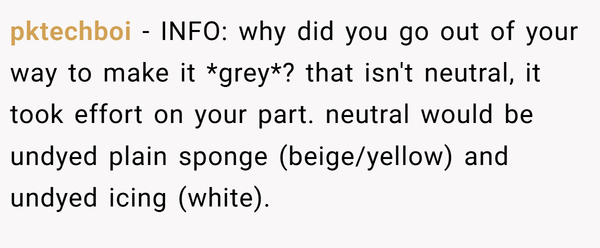 pktechboi − INFO: why did you go out of your way to make it *grey*? that isn't neutral, it took effort on your part. neutral would be undyed plain sponge (beige/yellow) and undyed icing (white).