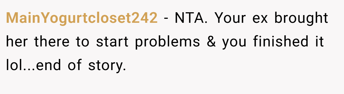 MainYogurtcloset242 − NTA. Your ex brought her there to start problems & you finished it lol...end of story.