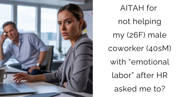 AITAH for not helping my (26F) male coworker (40sM) with “emotional labor” after HR asked me to?