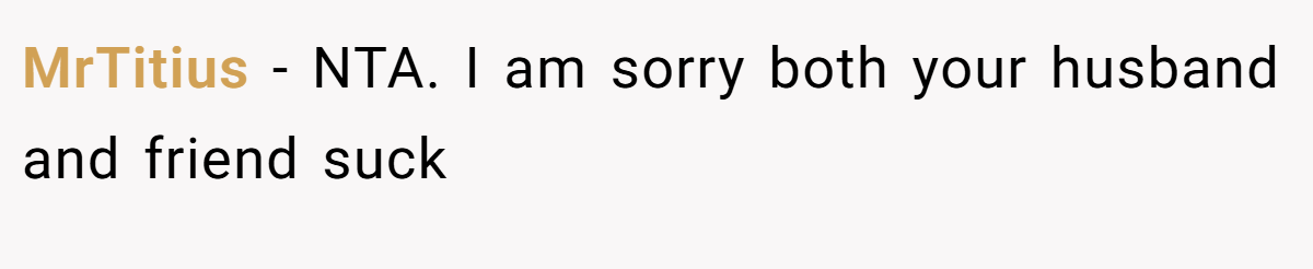 MrTitius − NTA. I am sorry both your husband and friend suck