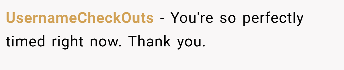 UsernameCheckOuts − You're so perfectly timed right now. Thank you.