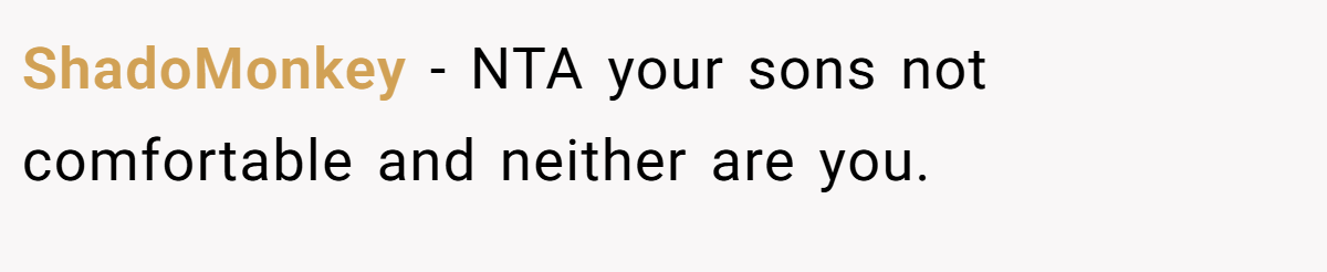 ShadoMonkey − NTA your sons not comfortable and neither are you.