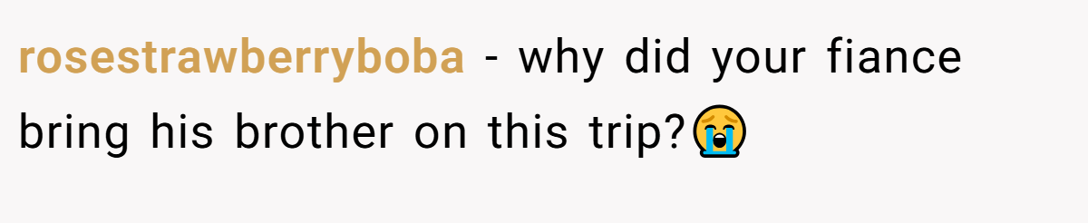 rosestrawberryboba − why did your fiance bring his brother on this trip?😭