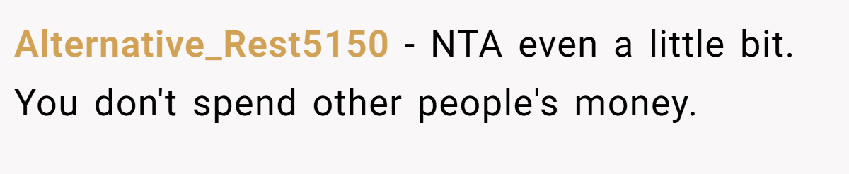 Alternative_Rest5150 − NTA even a little bit. You don't spend other people's money.