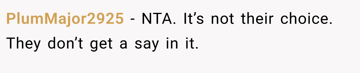 PlumMajor2925 − NTA. It’s not their choice. They don’t get a say in it. 