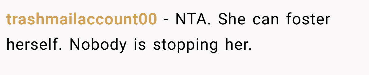 trashmailaccount00 − NTA. She can foster herself. Nobody is stopping her.