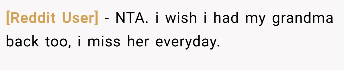 [Reddit User] − NTA. i wish i had my grandma back too, i miss her everyday.