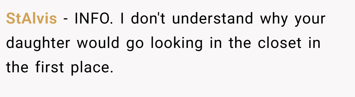 StAlvis − INFO. I don't understand why your daughter would go looking in the closet in the first place.
