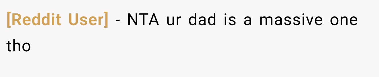 [Reddit User] − NTA ur dad is a massive one tho
