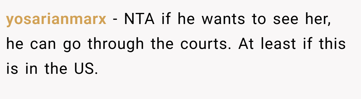 yosarianmarx − NTA if he wants to see her, he can go through the courts. At least if this is in the US.