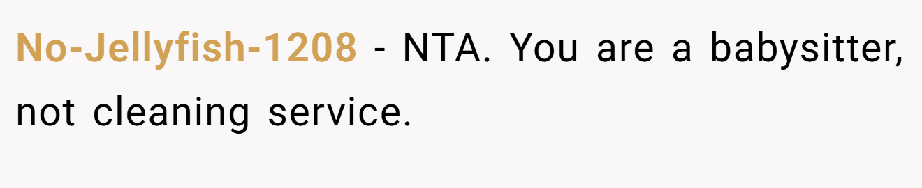 No-Jellyfish-1208 − NTA. You are a babysitter, not cleaning service.