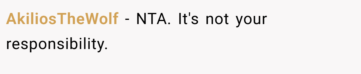 AkiliosTheWolf − NTA. It's not your responsibility.