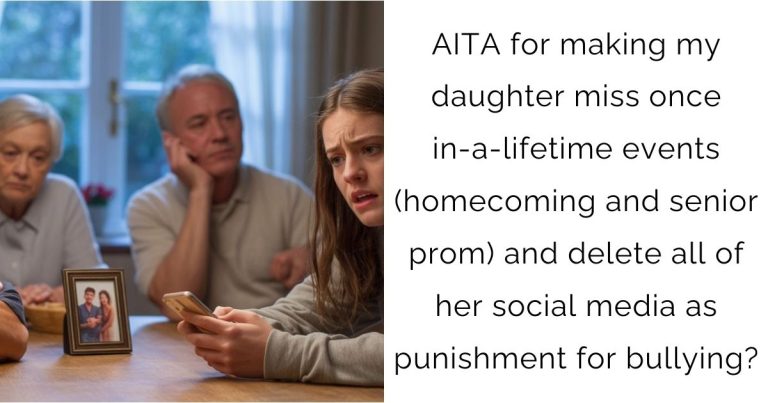 AITA for making my daughter miss once-in-a-lifetime events (homecoming and senior prom) and delete all of her social media as punishment for bullying?