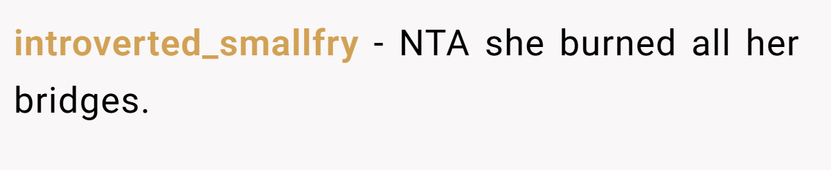 introverted_smallfry − NTA she burned all her bridges.
