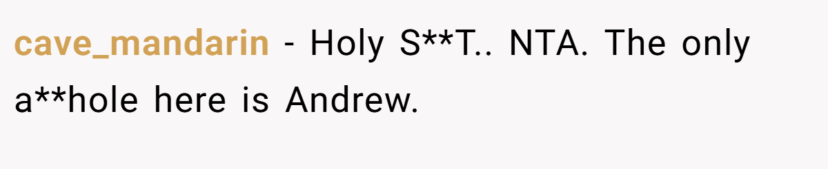 cave_mandarin − Holy S**T.. NTA. The only a**hole here is Andrew.